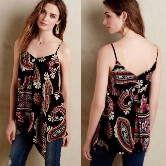 HD In Paris Paisley Asymmetrical Silk Tank Top - Picture 1 of 5
